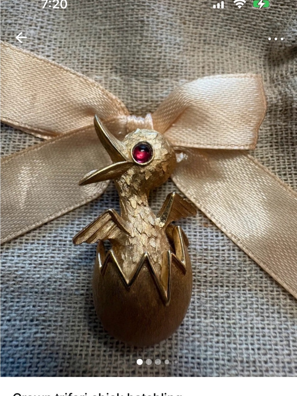 Gold Bird Hatching Egg  brooch- crown  Trifari